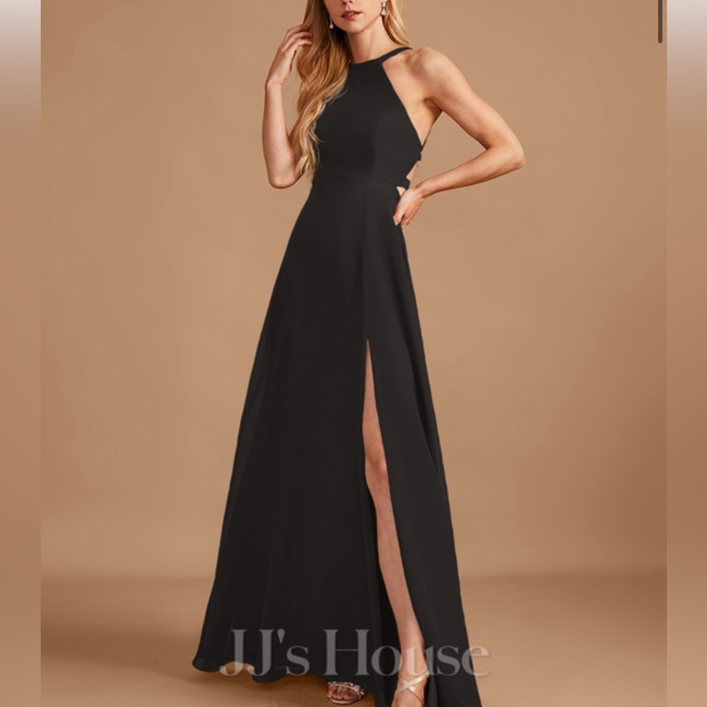 JJs House Black Halter A-Line Wedding Gown with High Slit
